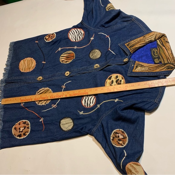 Julia Kim 1X XL animal print denim patchwork circles button up jacket 95809 raw - Picture 7 of 11